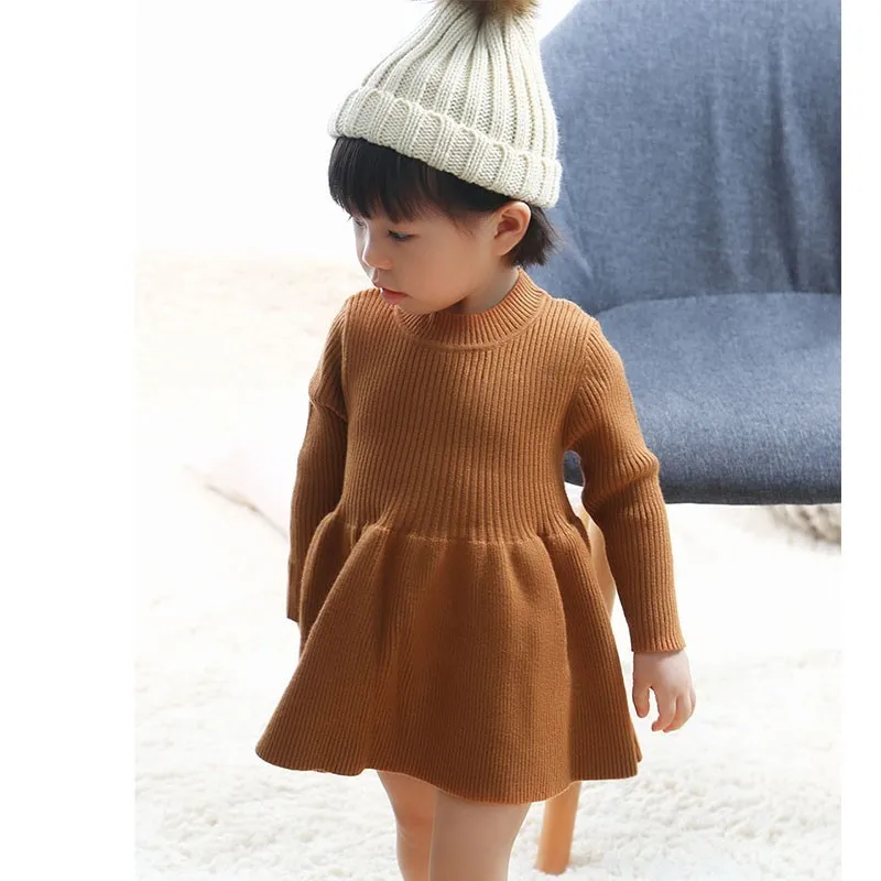Christmas Wool Toddlers Dress 2018 Autumn Winter Girls Knitted Sweater Dresses Baby Grey Pink Red For Clothes | Детская одежда и