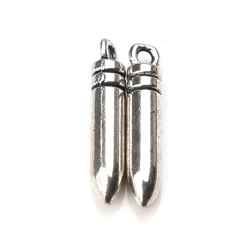 10pcs/lot Glamorous Bullet Antique Silver-tone Ornaments for Making DIY Necklace Pendant Accessories 22mm x 4mm | Украшения и
