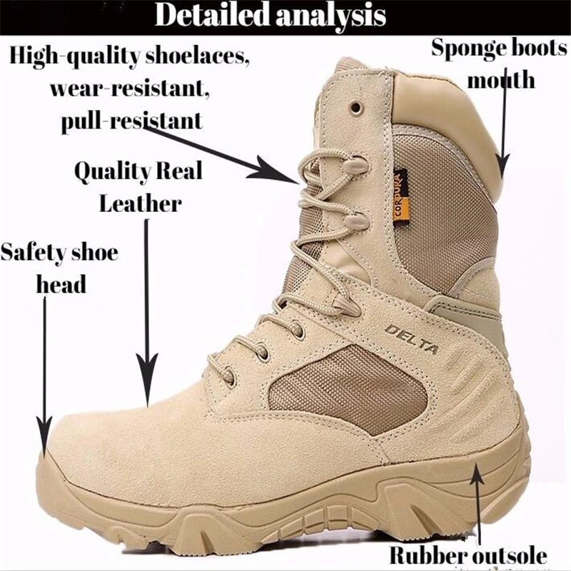 Men Delta Tactical Boots Leather High Performance Waterproof Military Boots Outdoor Breathable Non-slip Hiking Sneakers for Men