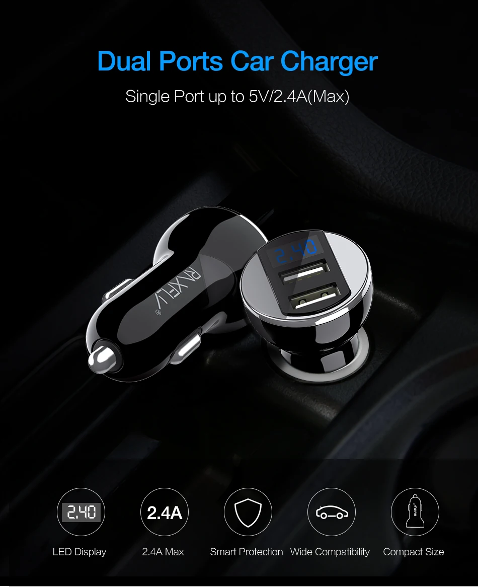 RAXFLY светодиодный дисплей Dual USB Универсальное автомобильное зарядное устройство для телефона для iPhone MAX XR XS умная цифровая Быстрая зарядка для samsung для huawei