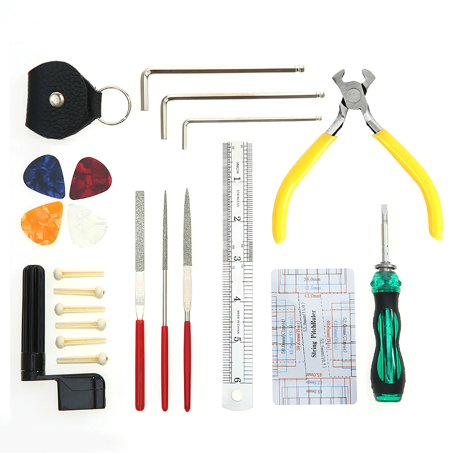 

ammoon Guitar Repairing Maintenance Cleaning Tool Kit Includes String Action Ruler/Gauge Measuring Tool/Hex Wrench Set/Files ect