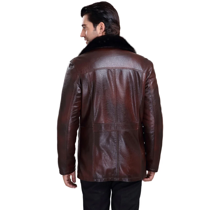 Коричневый Для мужчин зимняя теплая шерсть внутри на шубу с норки меховой