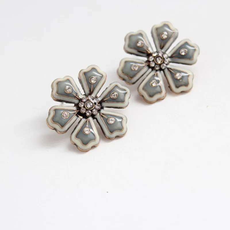 

wing yuk tak Luxury Enamel Flower Stud Earrings For Women Crystal Korean Earrings Statement Jewelry 2019