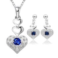 crystal cz stone zircon silver jewelry fashion cute pretty heart necklace earring women wedding lady set top quality s772