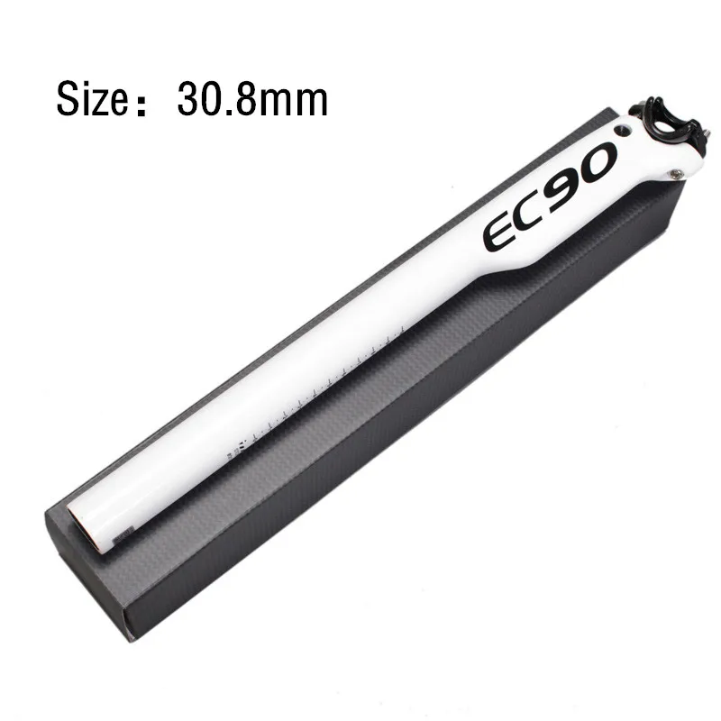 30.8-350mm white EC90 полный углеродного волокна велосипед подседельный штырь глянцевый MTB 3 K дорожный велосипедные стойки для сидения 27,2/30,8/31,6*350/400 ломающийся ветряной подседельный штырь - Цвет: 30.8-350mm white