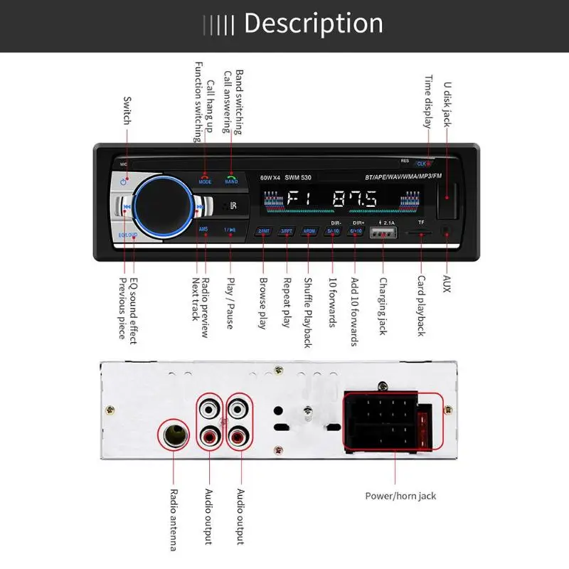 SWM 530 автомобильный аудио MP3 музыкальный плеер радио в тире Bluetooth 4,0 Двойной USB AUX головное устройство с пультом дистанционного управления автомобильный Viedo плеер