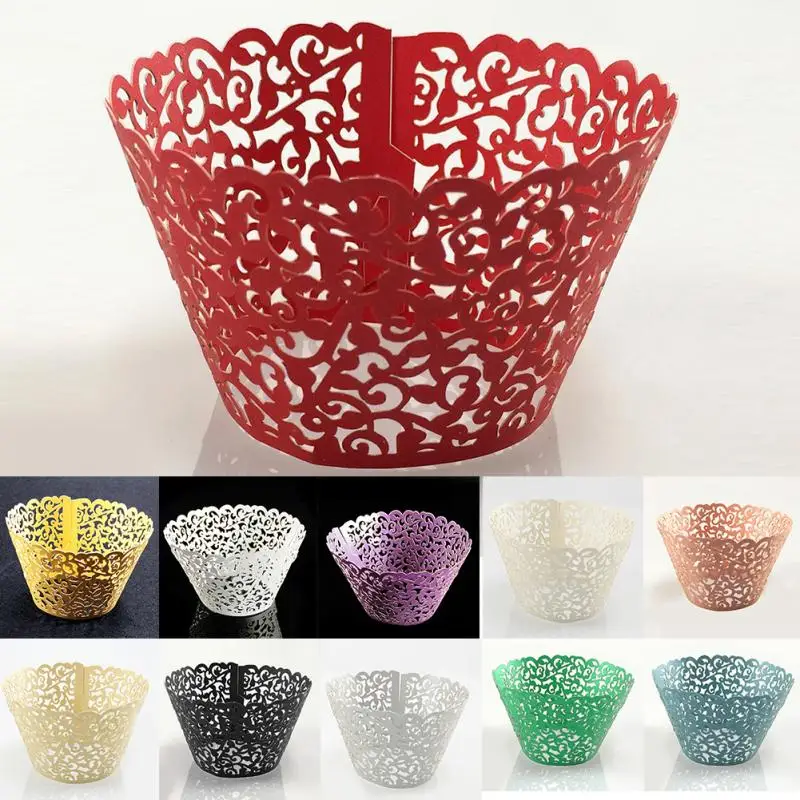 Винтажные Цветочные выдолбленные бумажные обертки для кексов обертывания Чехлы