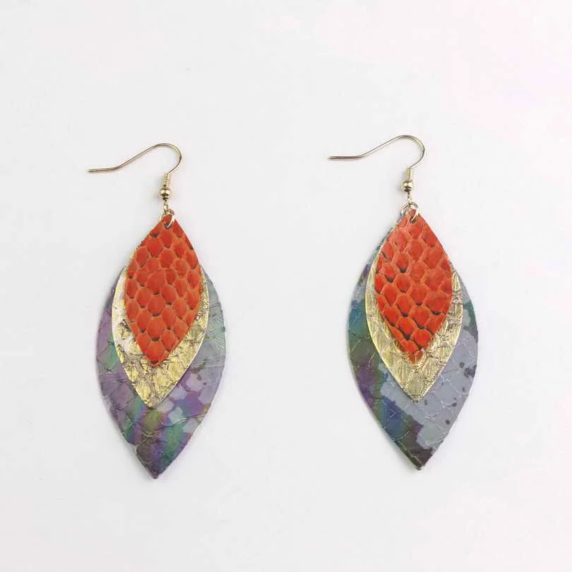 Zwpon модные Многослойные змеиная кожа овальные серьги 2019 новые женские маркиза