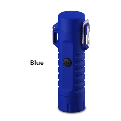 Blue USB Перезаряжаемые двухрядная дуговая зажигалка с светодиодный фонарик Водонепроницаемый Зажигалка usb-прикуриватель, стилизованный под ручку для кемпинга на открытом воздухе Пеший Туризм - Цвет: Blue