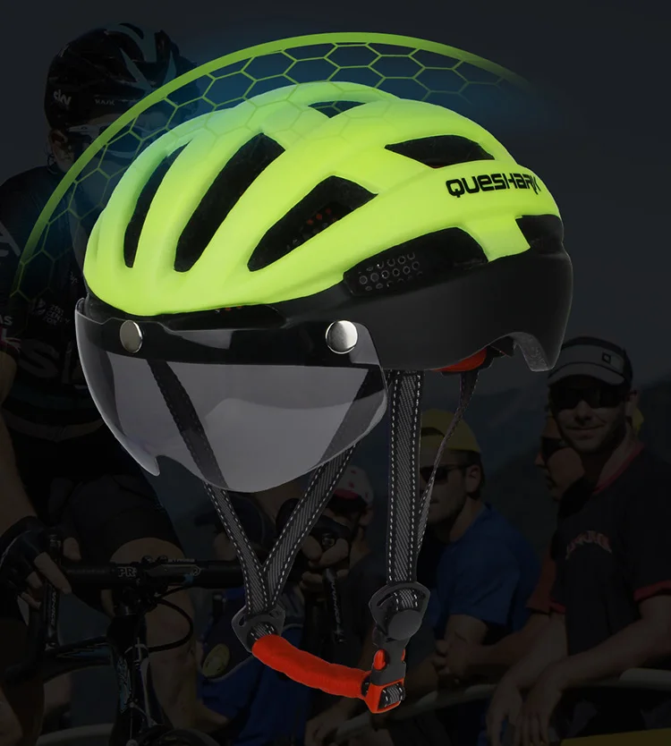QUESHARK матовый зеленый MTB велосипедный шлем дышащий Горный Дорожный велосипедный шлем с ветрозащитными очками черные линзы