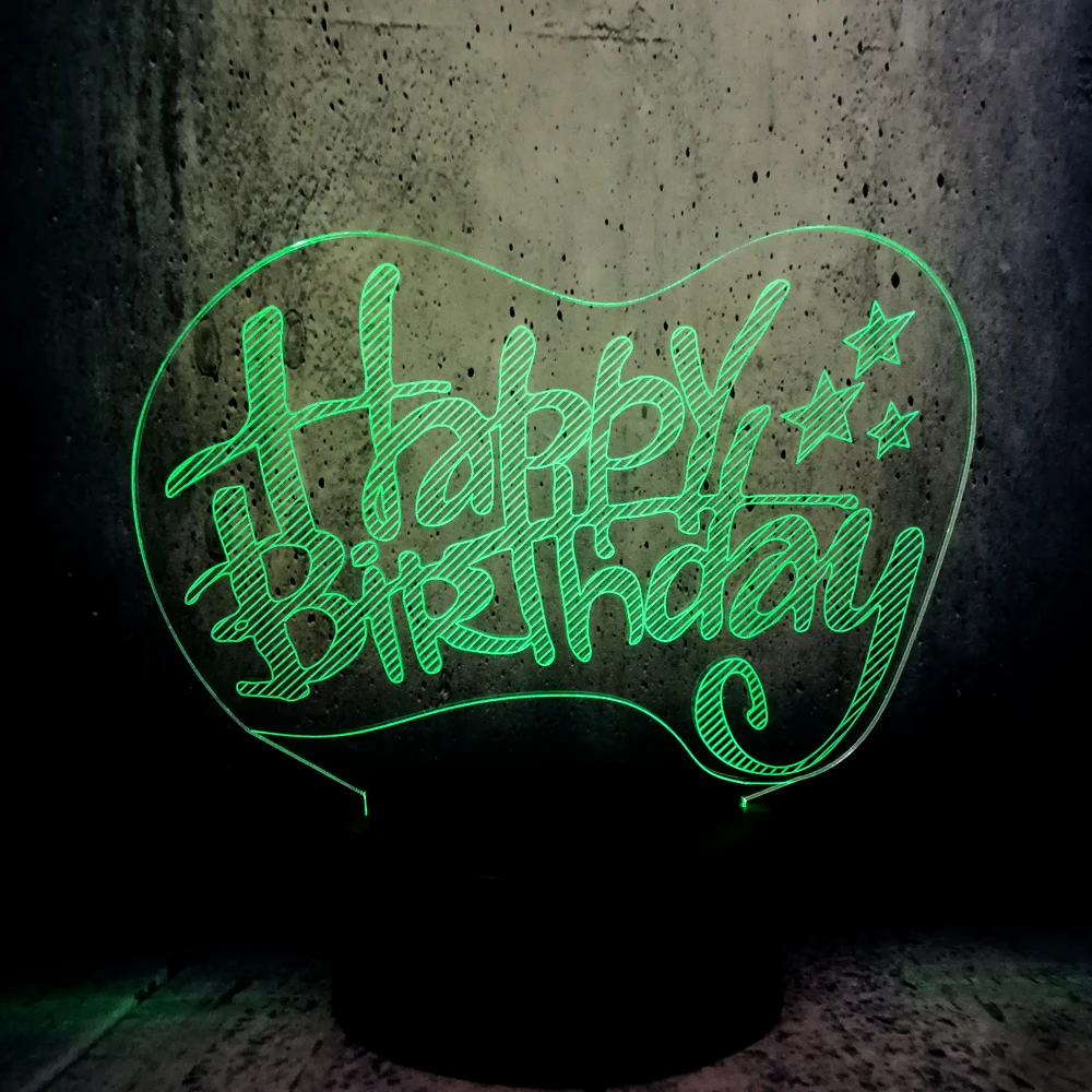 Креативный 3D светодиодный USB светильник с надписью Happy Birthday Word 7 цветов прожекторы