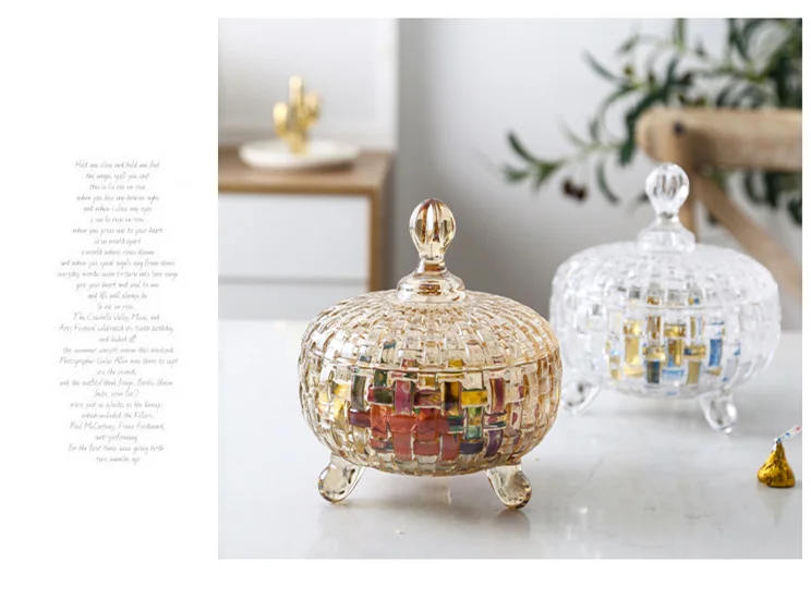 European Crystal Glass with Lid Candy Jar Wedding Glass Container Creative Storage Tank Amber Glass Crystal Jar Home Decorative