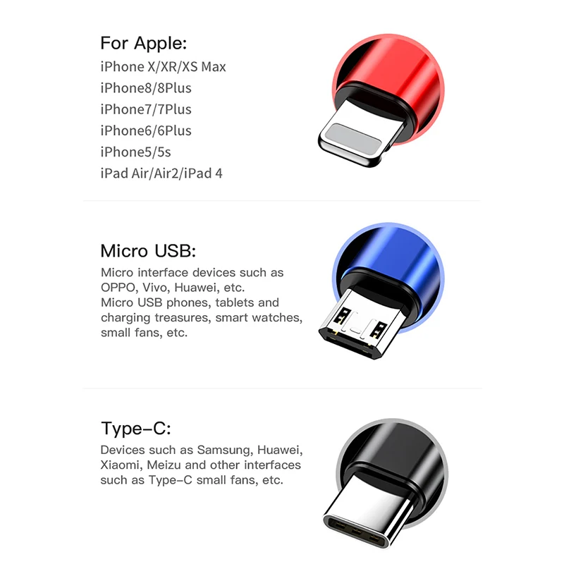 ! ACCEZZ 3 в 1 Выдвижной USB кабель для iPhone XS XR Micro usb type C TPE Быстрая зарядка samsung Xiaomi huawei