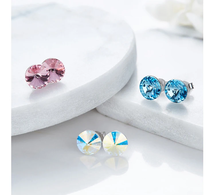 CDE 925 пробы серебряные серьги, украшенные кристаллами Swarovski, круглые геометрические серьги-гвоздики, женские подарочные украшения для ушей