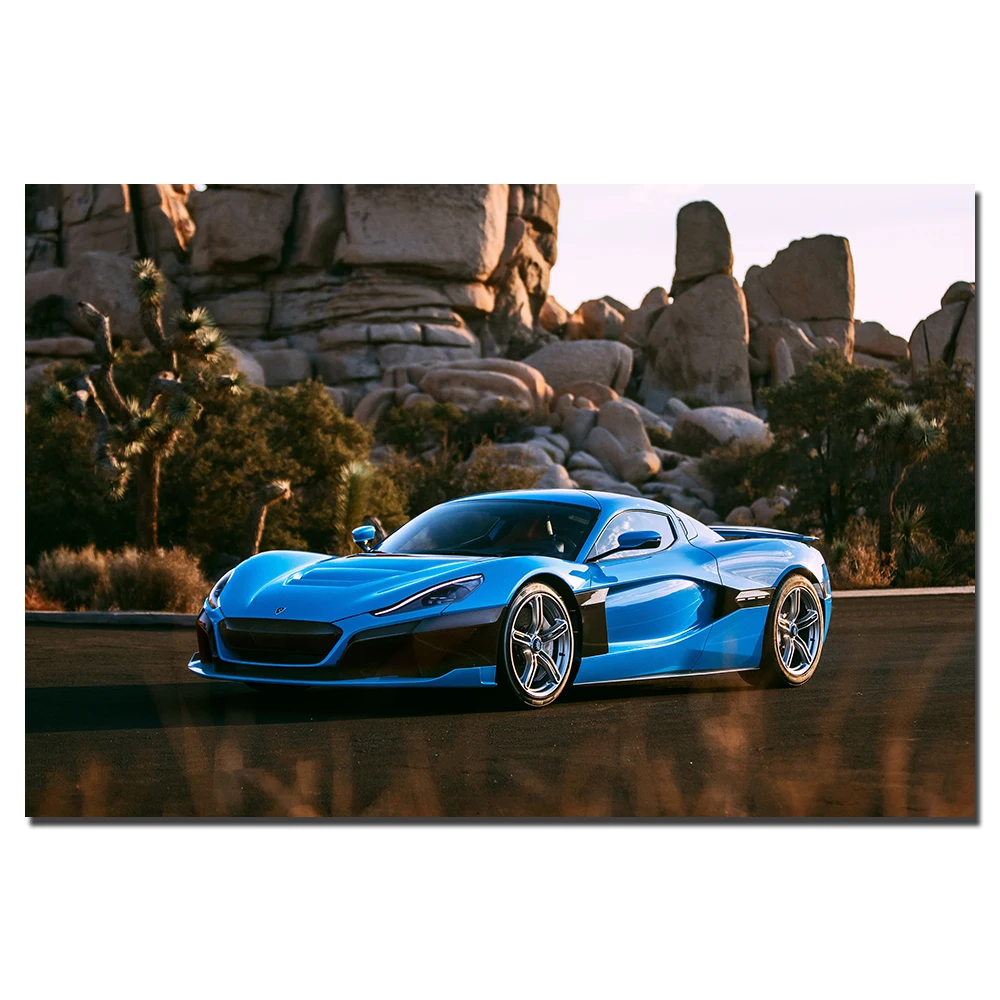 Rimac C два супер автомобиля постеры автомобиль стены искусства холст печать для