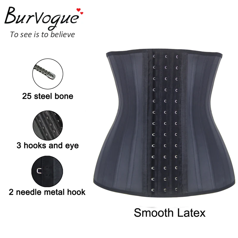 Женский корсет Burvogue черный и бюстье из латекса для похудения 25 стальных