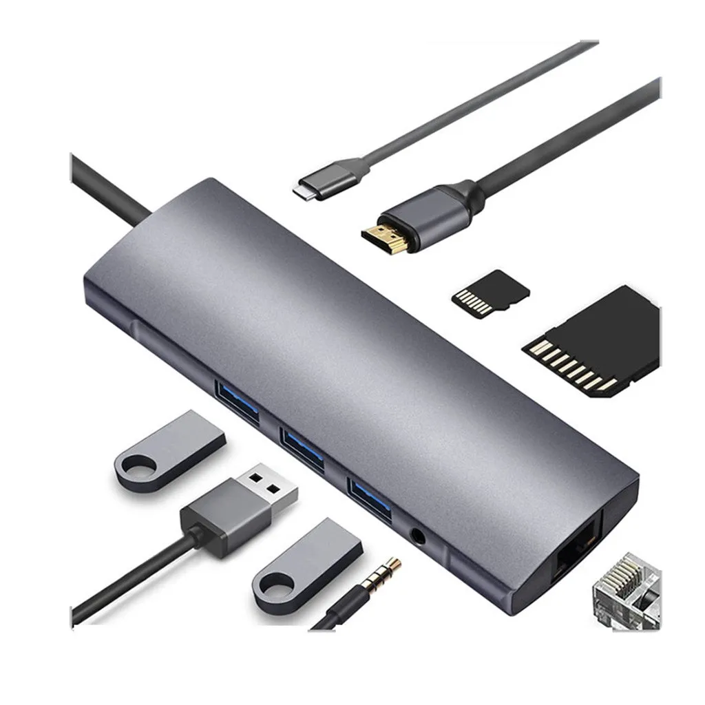 9 в 1 type-C к HDMI RJ45 3USB3. 0 TF SD аудио PD Многофункциональный узловой центр для адаптера для Macbook huawei mate 10 \ 20 P20 samsung S9#20