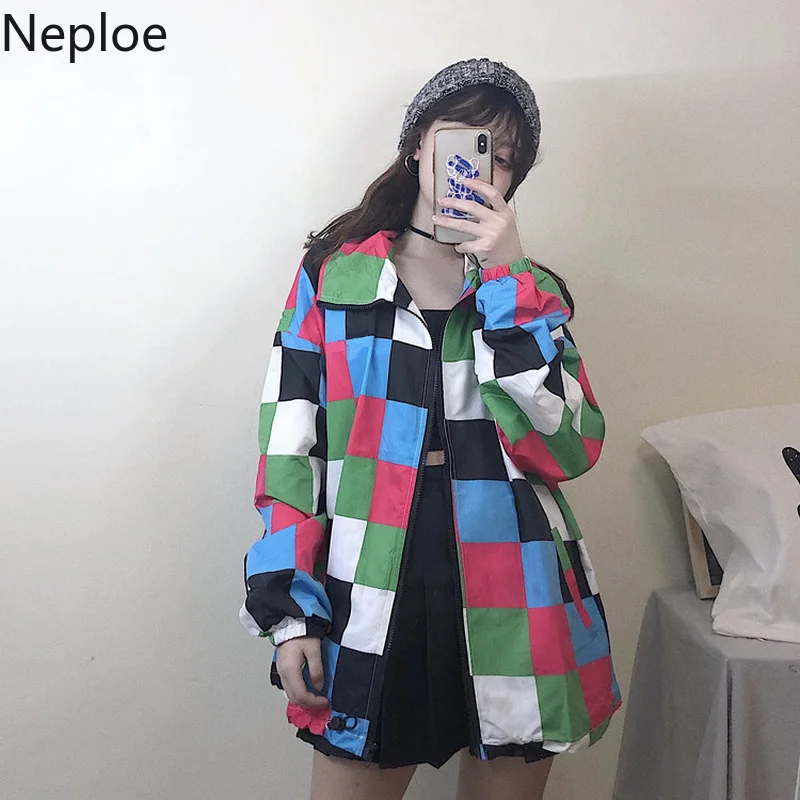 Осенняя свободная клетчатая куртка для влюбленных Neploe повседневная одежда с