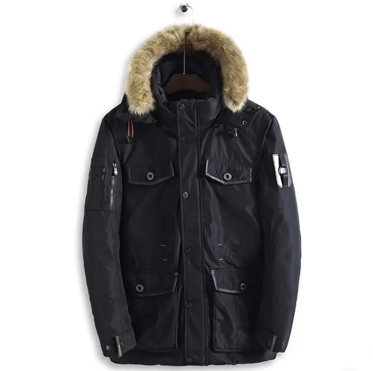 Брендовая Новинка, парка, мужские зимние куртки, хлопок, однотонный цвет, Chaquetas ropa hombre, толстые парки, мужская повседневная верхняя одежда, меховые пальто - Цвет: Black 8824