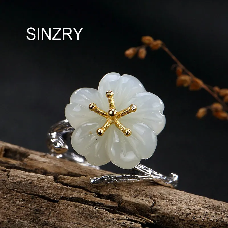 Sinzry orignal ручной работы новое серебро 925 пробы Нефритовый Цветок Винтажное кольцо