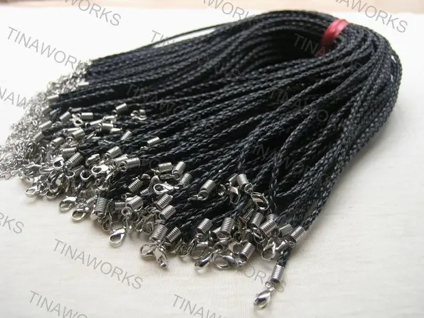 

FREE SHIPPING 100pcs Black Leather Necklace Cord With Lobster Clasp 17.5"/3mm