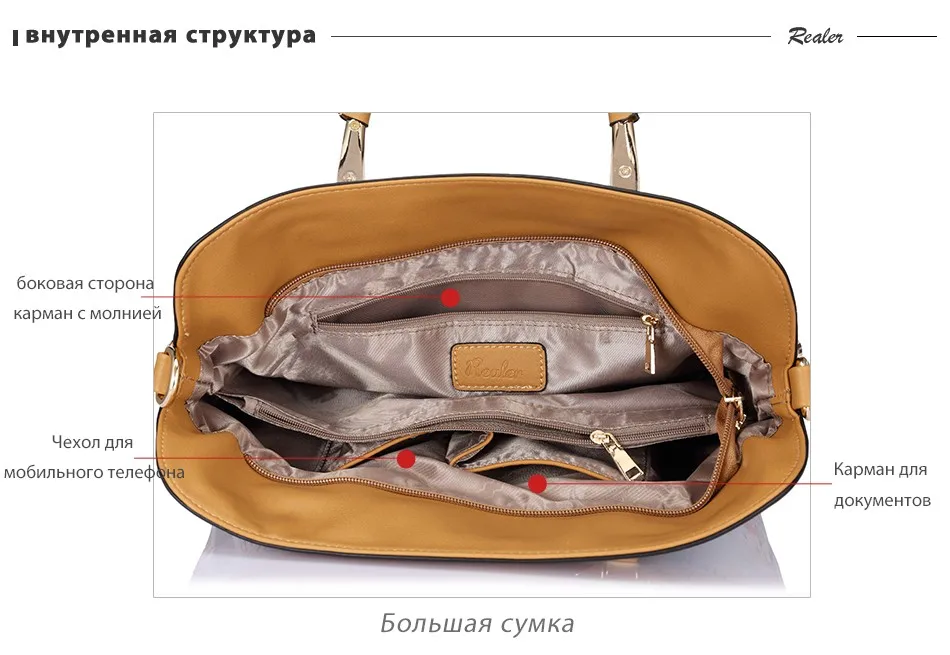 Realer бренд 3 шт. Печатных Сумочка Женский Композитный сумка большая емкость из искусственной кожи сумка+ небольшая сумка+ портмоне