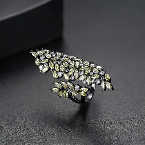 Qsoftsound огранка маркиз кольцо с цирконом Открытые Кольца для женщин Черный Позолоченный циркониевый Камень Кристалл ювелирные изделия коктейльное кольцо anillos QR012 - Цвет основного камня: Цвет: желтый