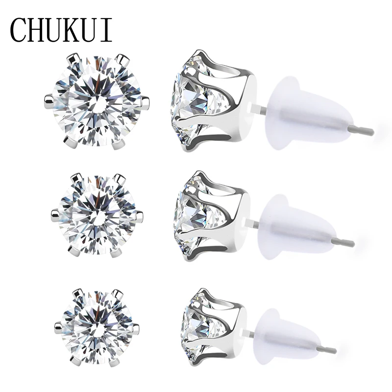 CHUKUI черные серьги гвоздики украшения из серебра для мужчин кубический цирконий