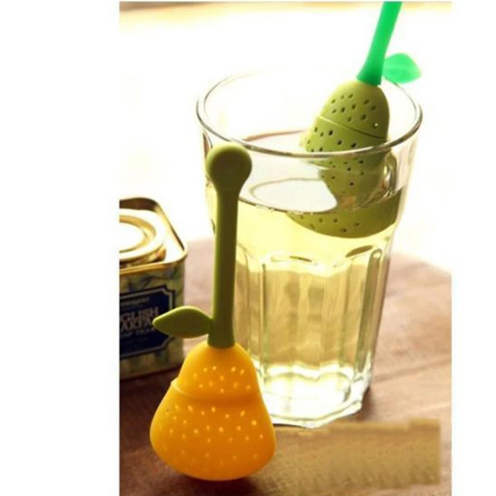Silicone Pear Shape Tea strainer Long Handled Tea Filters Tableware Dinnerware Creative Modeling Teaware Random color