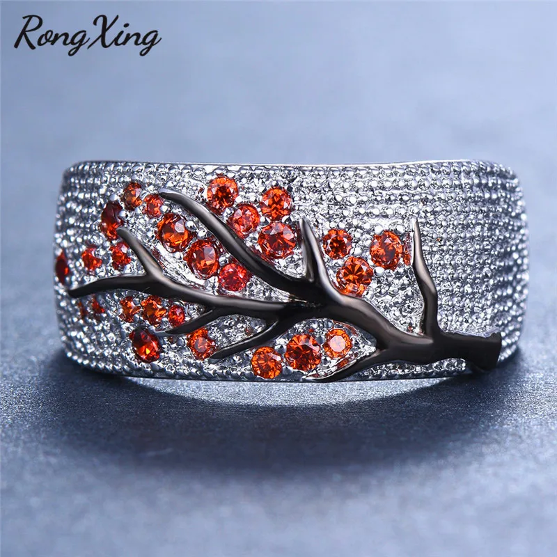 RongXing креативное кольцо с цветком сливы серебряный цвет роза красным фианитом