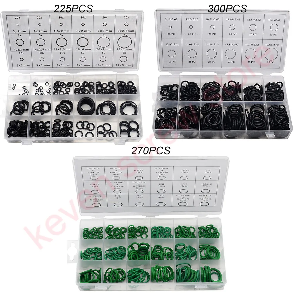 

225PCS 270PCS 300PCS O Ring Rubber Washer Seals Assortment Black O-Ring Seals Set Nitrile Washers High Quality For Car Gasket