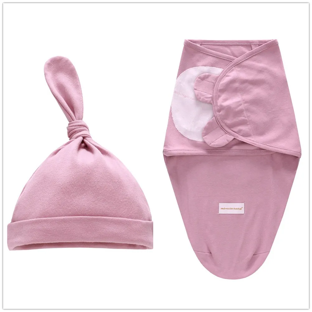 2 Pieces Set Newborn Swaddle Wrap+Hat Cotton Baby Receiving Blanket Bedding Cartoon Cute Infant Sleeping Bag For 0-6 Months