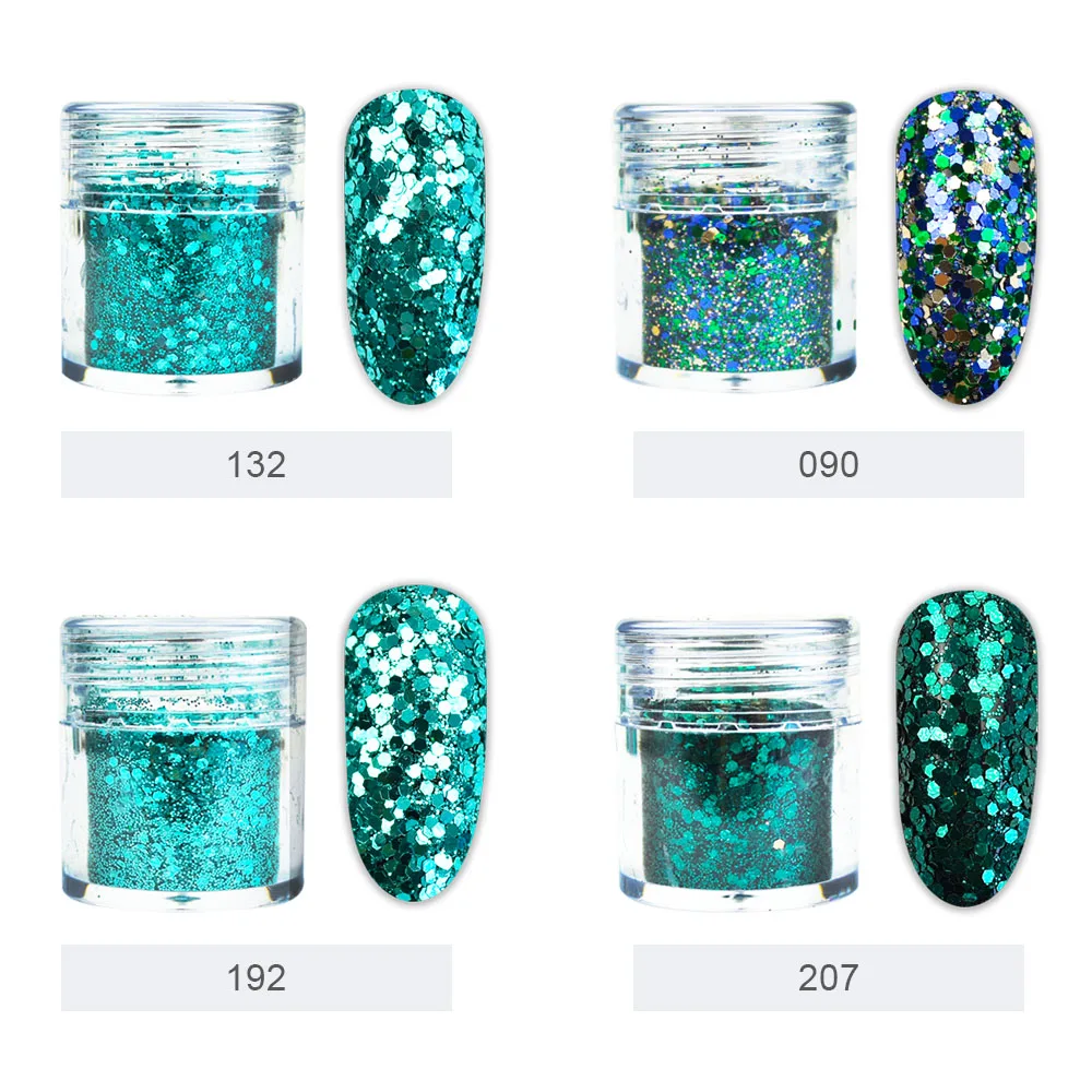 4Colors/Set Mix Sizes Dark Green Color Mix Nail Glitter Powder Sequins For Flakes Manicure 3D Nail Art Decorations SF3073