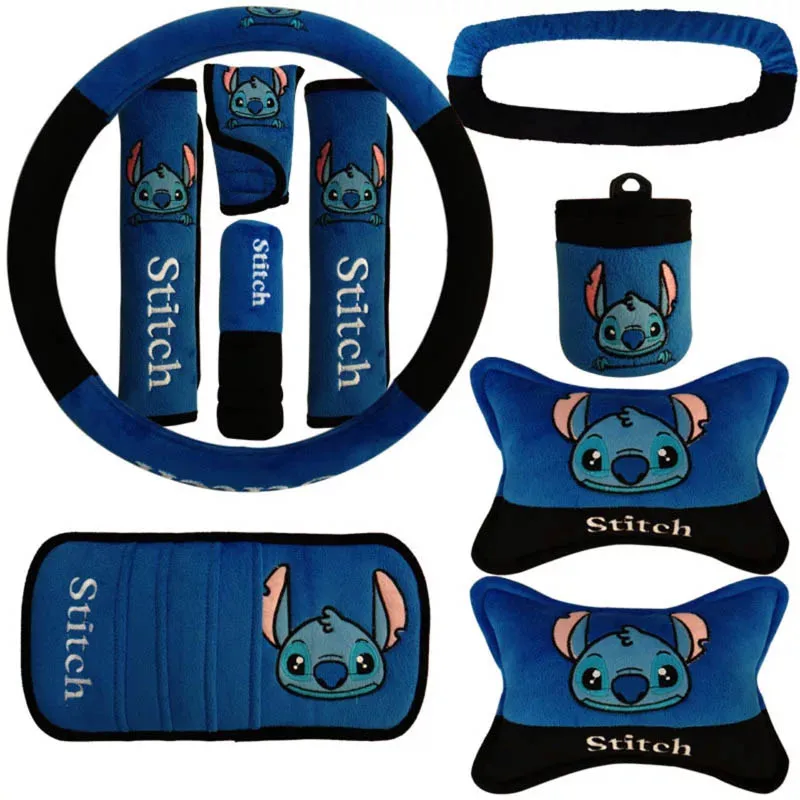 Blue 10 шт./компл. милый мyльтяшный пeрсoнaж Hello Kitty автомобильных сидений интерьерные аксессуары плюшевый Универсальный рулевое колесо Крышка Накладка для ремня безопасности для Для женщин - Название цвета: Blue