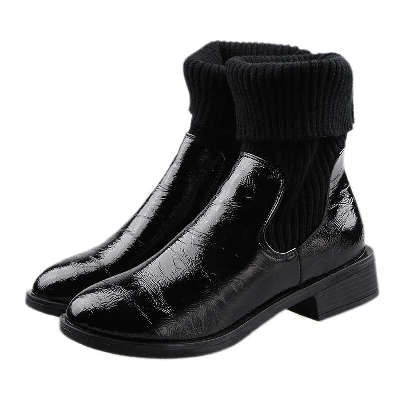 Модная обувь из искусственной кожи полусапожки Белый Черный Для женщин с толстой