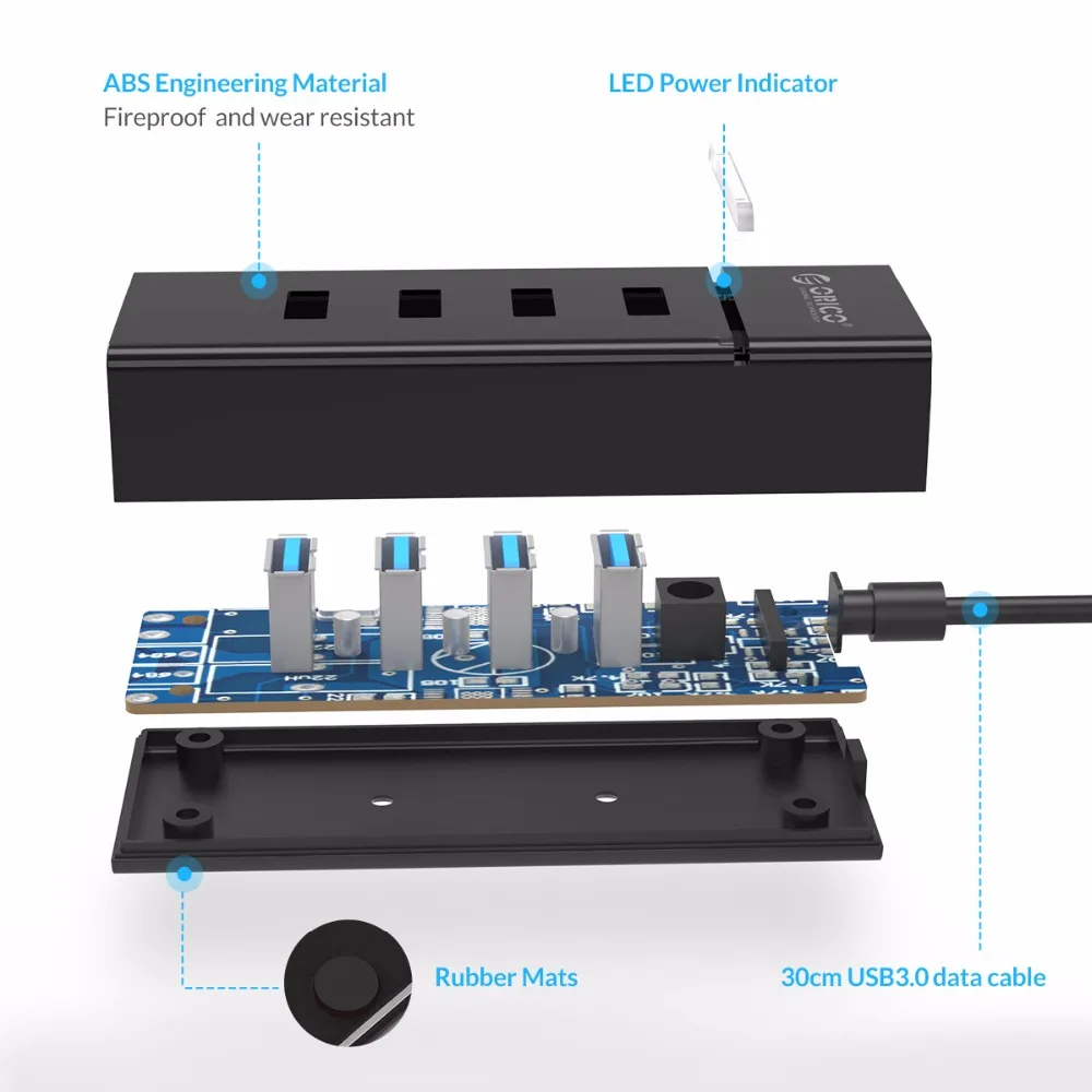 ORICO 4 порта USB3.0 концентратор 5 Гбит/с SuperSpeed USB2.0 концентратор Мини Настольная ступица для Windows/Mac OS/Linux-черный