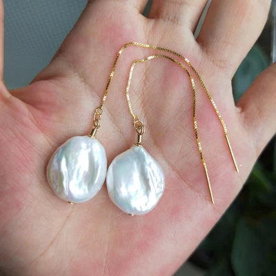

Natural pearl earring necklace bracelet Oversized baroque shaped pearl wearing French shaped freshwater women's jewelry