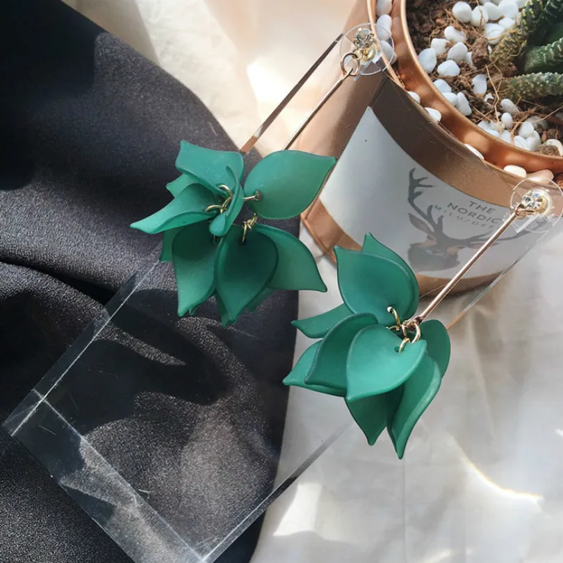 Модные украшения простые женские длинные серьги в виде лепестков лотоса