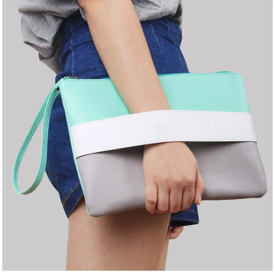 Женская кожаная сумка конфетного цвета, повседневные клатчи, сумочка Bolsa Feminina, сумки на ремешках, женские повседневные Лоскутные клатчи на ремешке