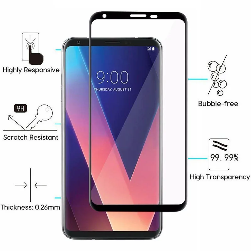 Закаленное стекло для LG V30 Защитное экрана 9H V 30 Glas защитная пленка полное