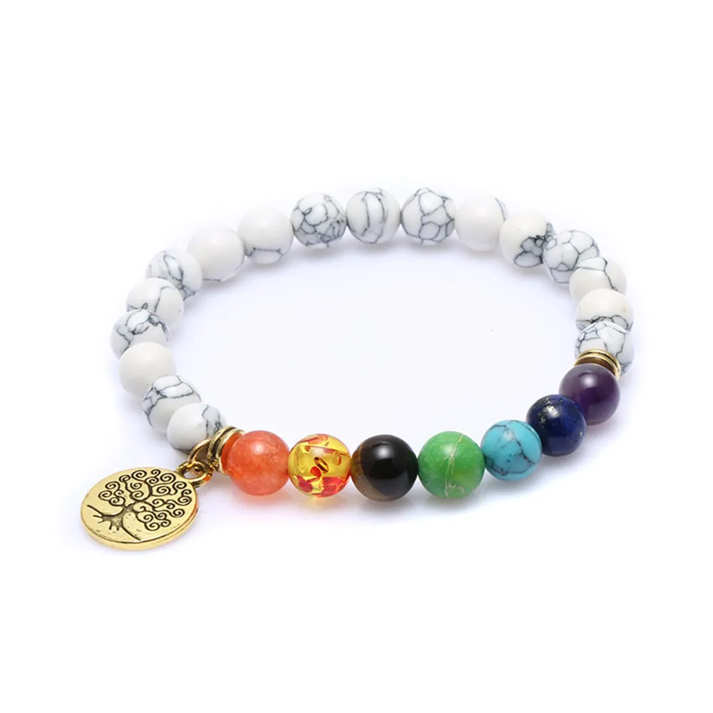 Оптовая продажа 8 мм натуральный Howlite 7 Чакры браслет энергетическая Йога