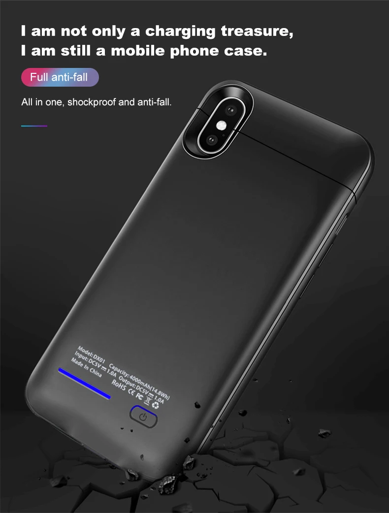 Чехол для аккумулятора для iPhone X XS Max XR, Дополнительный внешний аккумулятор для iPhone 6S, чехол для зарядного устройства, тонкий внешний аккумулятор, чехол для iPhone 6, 6 S, 7, 8 Plus
