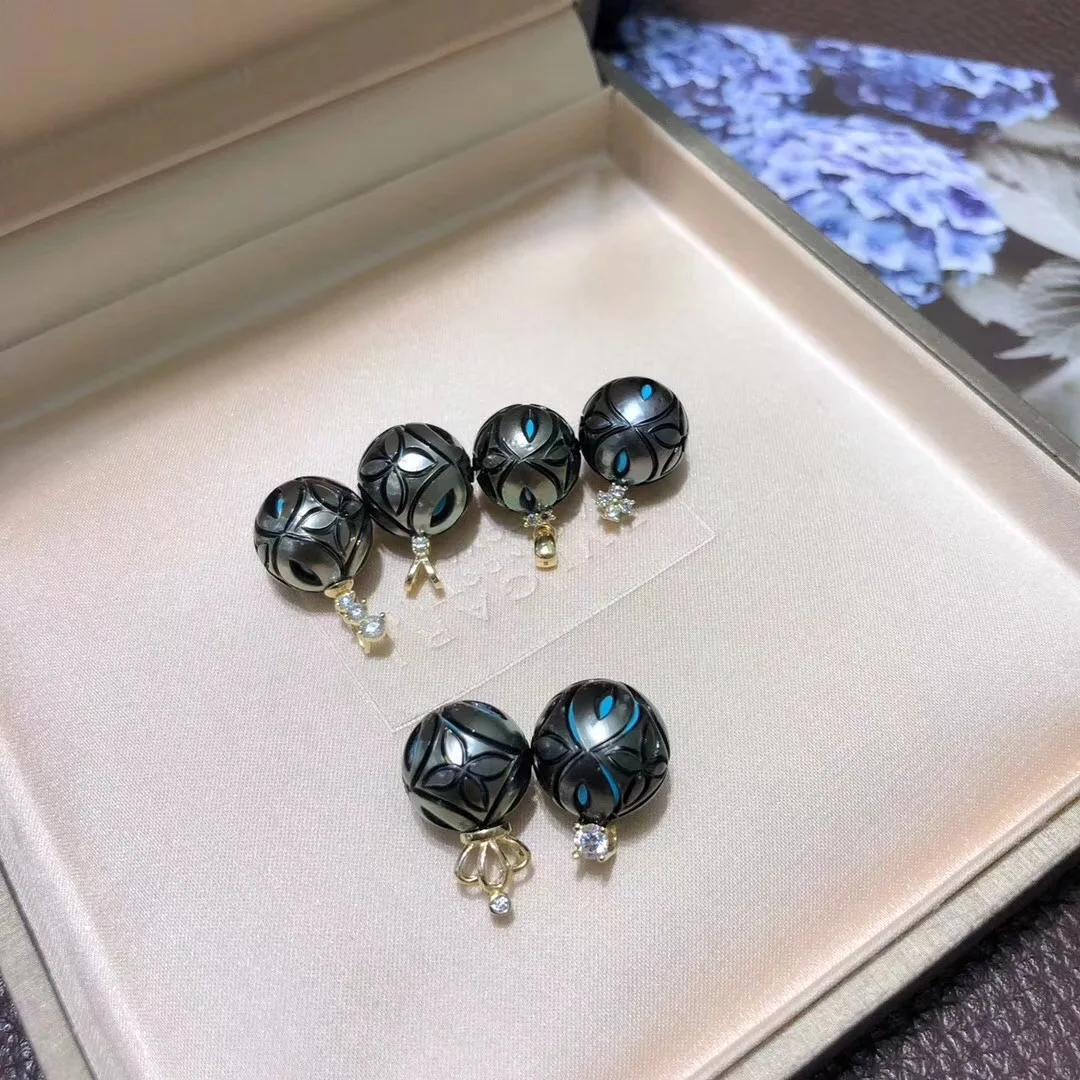 11-12 мм галатеа Tahitian Бирюзовый жемчуг кулон с 14K золотой держатель Женский подарки