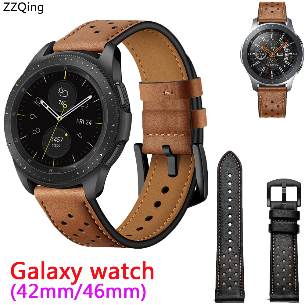 Ремешок ZZQing для Samsung Galaxy watch 46 мм 42 браслет из натуральной кожи смарт часов мужские
