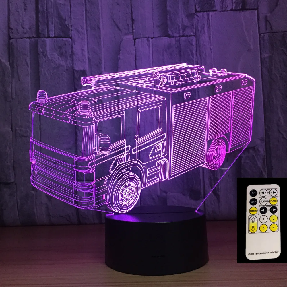 Пожарная машина 3D Ночная лампа 7 цветов s LED USB настольное ночное освещение как