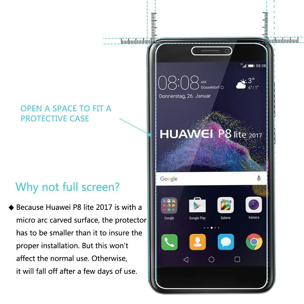 Del Защитная пленка для экрана из закаленного стекла Huawei P8 Lite 2017 td912 Прямая