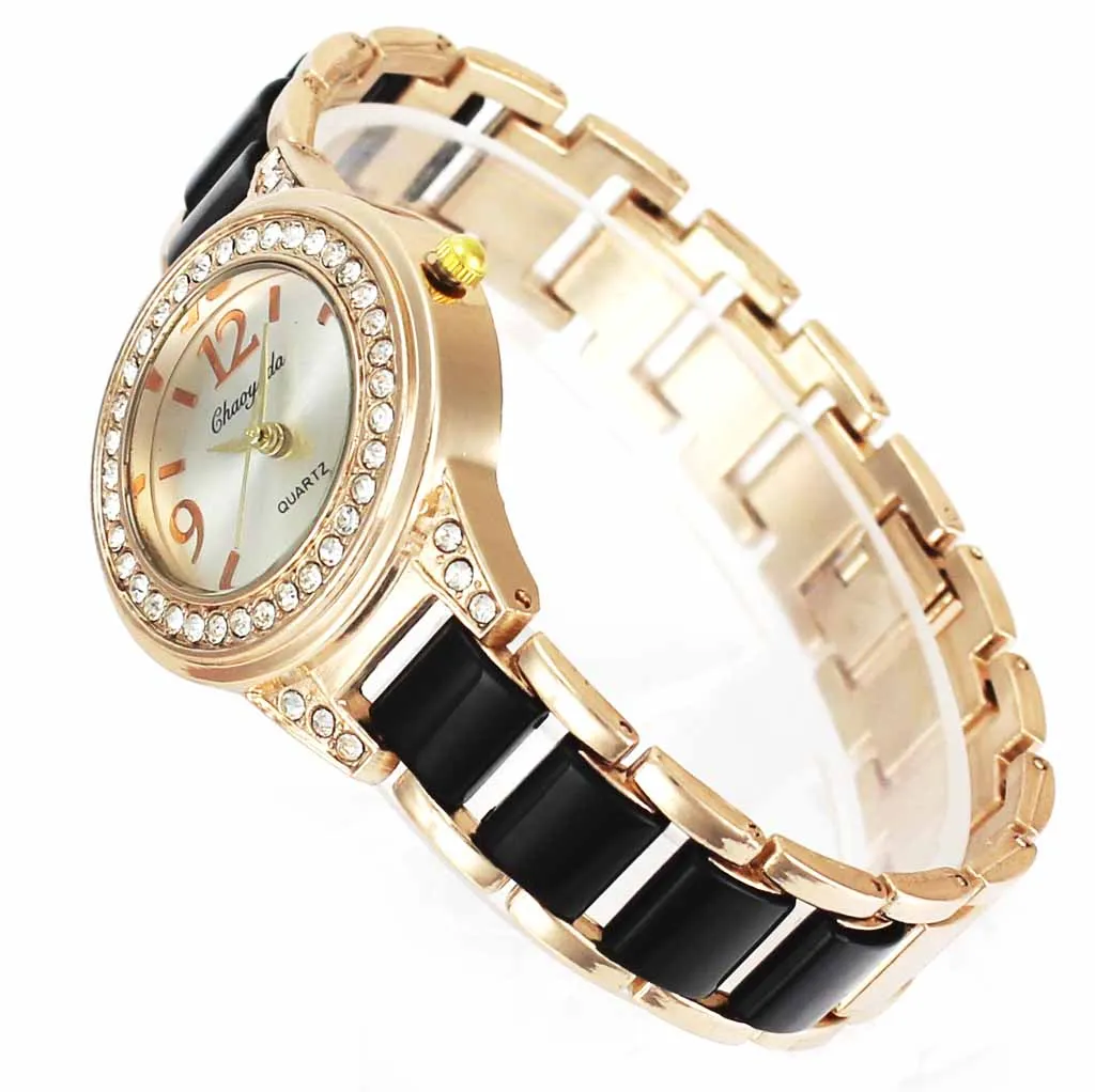 2 цвета черный белый стальной цепи кварцевые часы для женщин дамы ожерелье