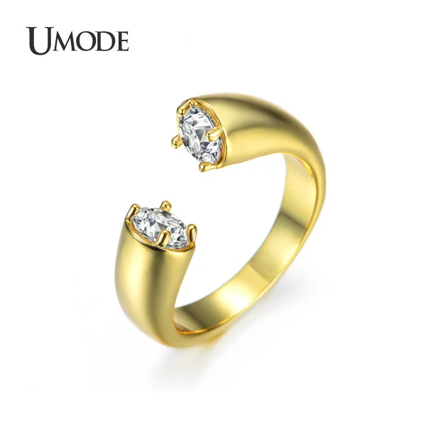 Umode уникальный высокая польский обход кольца кубического циркония 18 К желтого