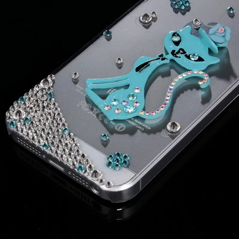 Синий Кот Ясно Bling Горный Хрусталь Кристалл Алмаза Телефон Дело Чехол для iPhone 5