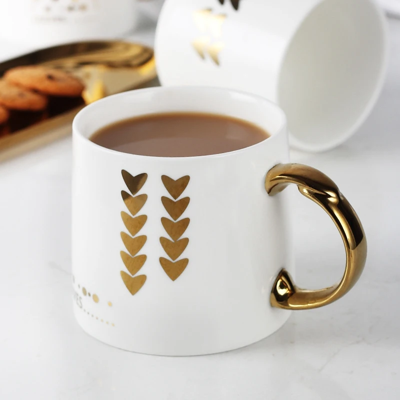 White Ceramic Coffee Mugs Gilding Leaves Water Cups with Handgrip Lid Brief Tea Mug Home Office Nordic Style | Дом и сад